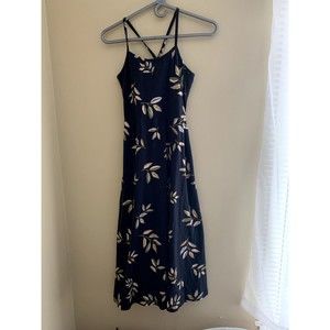 Pact Small Navy Blue Bodycon Floral Maxi Dress Strappy Leaves Nature Pockets